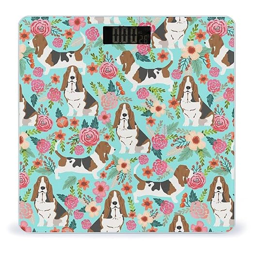 Sweet Basset Hound Florals Scale for Body Weight Digital Bathroom Scale Precision Smart Weighing Scales with Clear LED Display Accurate High Precision Scales Weighing Machine