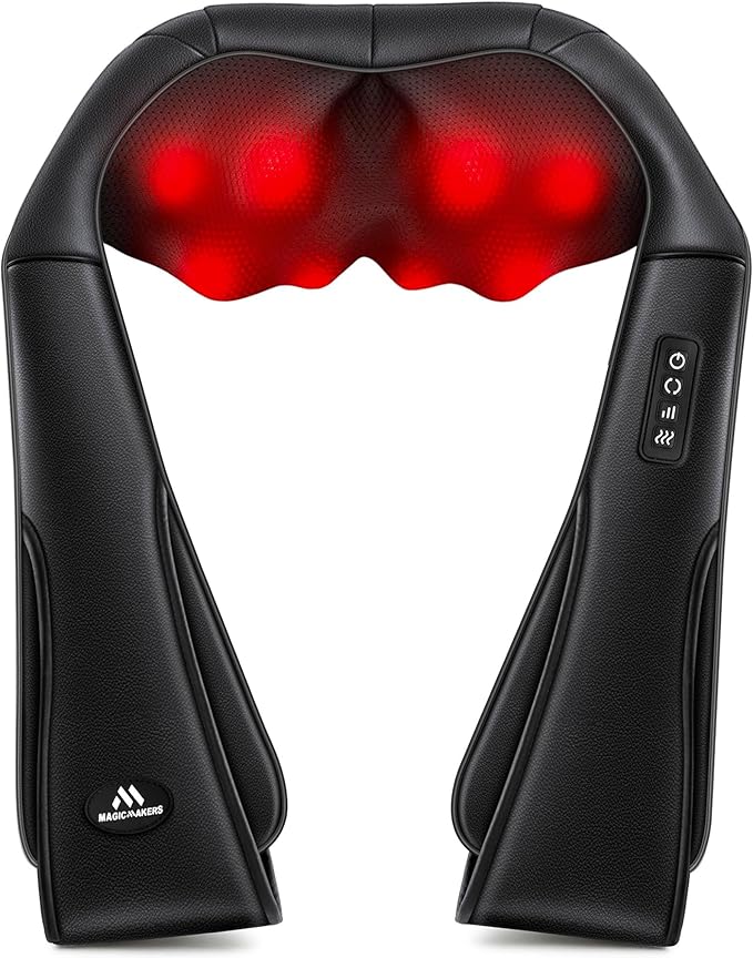 MagicMakers Electric Shiatsu Neck Massager with Heat - Pain Relief for Back Shoulders &amp Feet - Gifts for Men Women Mom Dad - From Daughter or Son - Ideal for Christmas Mother's Day &amp Fath