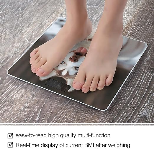 Husky Piquant Dog Bathroom Scale Rounded Smart Scale for Body Weight Automatic Power On/Off Weight Scales Accurate Bathroom Digital Scales for Pet Home Bedroom Kitchen