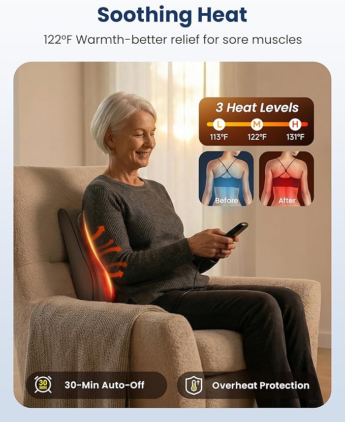 COMFIER Shiatsu Back Massager with Heat &amp Vibration Knead Neck Shoulder Massager for Pain Relief Deep Tissue Neck Massage Pillow Portable Lower Back Massager for Chair Car Home Office Use - G