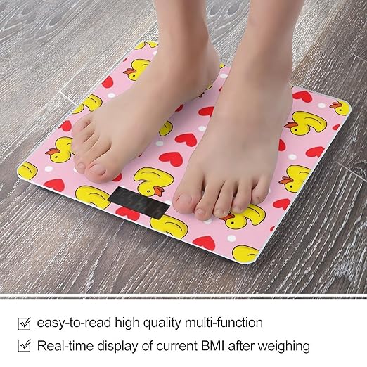 Energy Saving Scale Bathroom Weighing Scale Smart Scale for Body Weight Digital Pink Heart Polka Dots Yellow Rubber Ducks