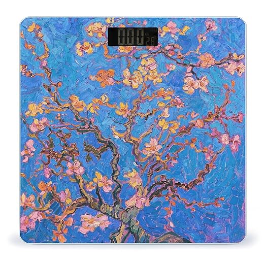 Small Peach Flowers Scale for Body Weight Sturdy Tempered Glass Weighing Scales with LCD Display Accurate Digital Bathroom Scale Convenient Body Fat Smart Scales Easy Read