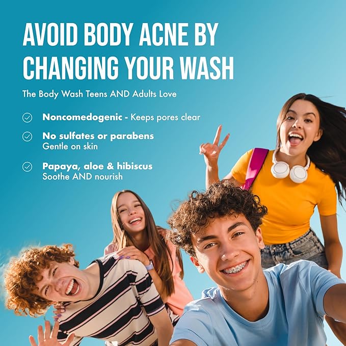 Teenology Body Wash for Teens Avoid Acne Breakouts Sulfate &amp Paraben Free with Natural Botanical Extracts for Clear &amp Healthy Skin 16 oz - (Tropical Orange)