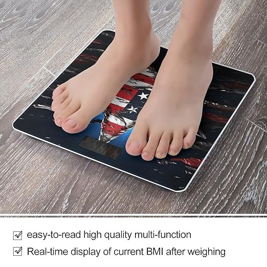 Digital Bathroom Scale for Body Weight Scale with Bright LCD Display High Accuracy Step-On Technology Auto On/Off Flag Stars Digital Scales 400 Lbs /180kg