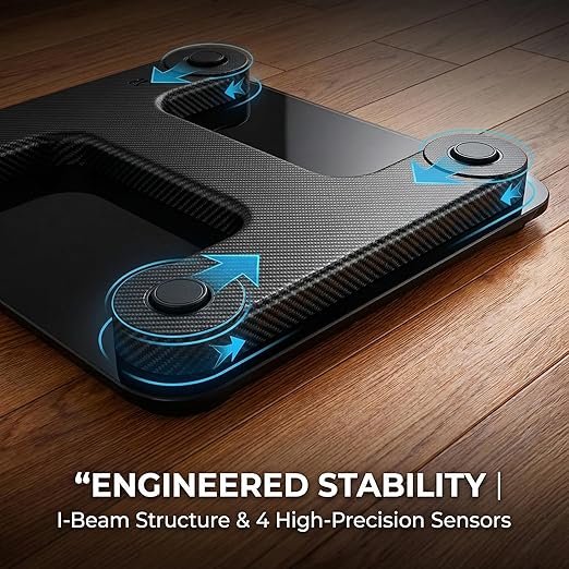 Smart Body Scale - Bluetooth Bathroom Scale with 18 Body Metrics &amp Trend Tracking Thickened I-Beam Design Large Tempered Glass 400 lbs Capacity (Charcoal Grey)