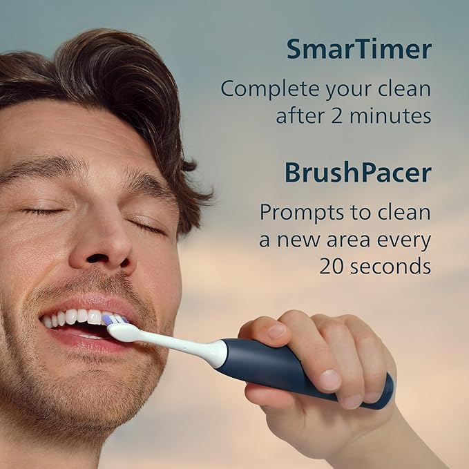 Philips Sonicare 6500 Series Electric Toothbrush - Next-Generation Sonicare Technology Pressure Sensor 9 Brushing Settings SmarTimer BrushPacer 21-Day Runtime Travel Case Navy Blue HX7413/07