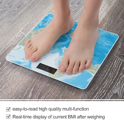 Digital Bathroom Scale for Body Weight Scale with Bright LCD Display High Accuracy Step-On Technology Auto On/Off World Map Digital Scales 400 Lbs /180kg