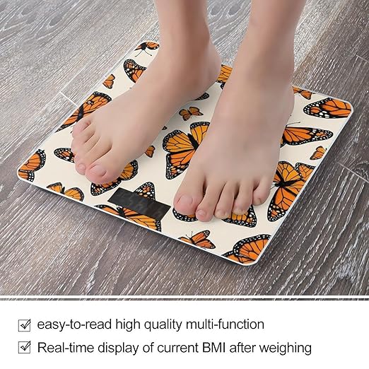 Smart Scale for Body Weight Digital Bathroom Weighing Scale Energy Saving Scale Orange Monarch Butterfly Floral