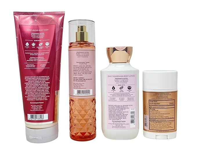 Bath &amp Body Works Champagne Toast Moisturizing Body Wash Fine Fragrance Mist Daily Nourishing Body Lotion and Antiperspirant Deodorant with a Peach Gardenia Bar Soap
