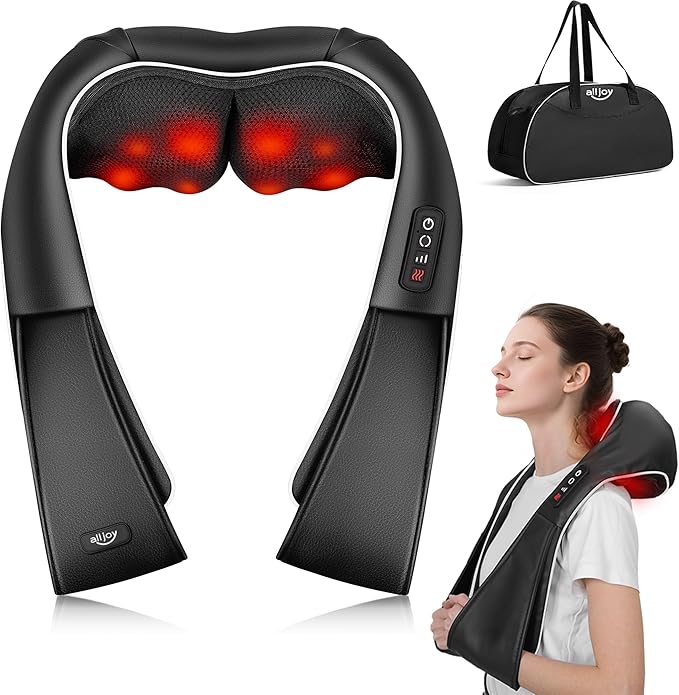 ALLJOY Shiatsu Neck and Back Massager with Heat Deep Tissue Kneading Electric Massager for Shoulder Lumbar and Leg Pain Relief Self-Care Wellness Gifts for Women Men Mom Dad