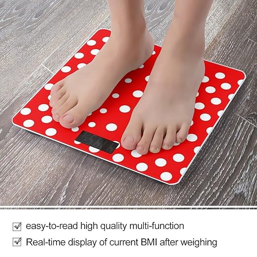 Digital Bathroom Scale for Body Weight Scale with Bright LCD Display High Accuracy Step-On Technology Auto On/Off Red White Polka Dot Digital Scales 400 Lbs /180kg