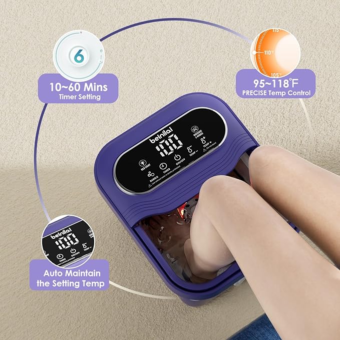 Beinilai Collapsible Foot Spa Electric Rotary Massage Foot Bath with Heat Bubble and Motorized Shiatsu Massage Balls Pedicure Foot Spa for Feet Stress Relief