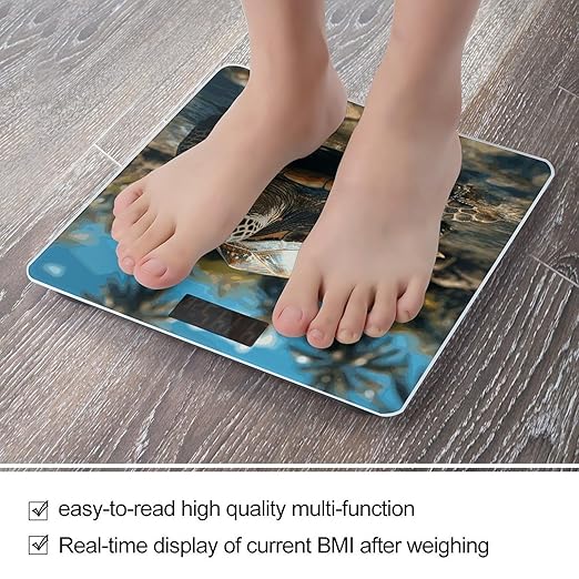 Big Turtle and Palm Trees Bathroom Scale for Body Weight Bathroom Weighing Scale with Backlit LCD Display Highly Accurate Measures Weight Up to 180kg