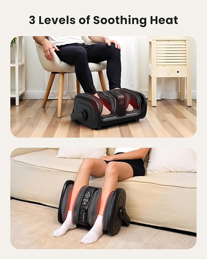 COMFIER Shiatsu Foot Massager with Heat Calf Massager for Plantar Fasciitis Kneading/Vibration/Compression Feet Massager Remote Control Up to Size 14 Gifts for Women Men
