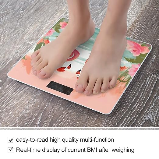 Two Red Flamingos Bathroom Scale for Body Weight 400 Lb Weight Scale with High Precision Sensors Tempered Glass Highly Accurate Digital Weighing Machine for People