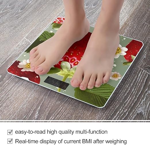 Lovely StrawberryScale for Body Weight with LCD High Precision Weighing Scales Fashion Sturdy Tempered Glass Weight Scales Easy-to-Read Digital Bathroom Scale for Daily 400lb