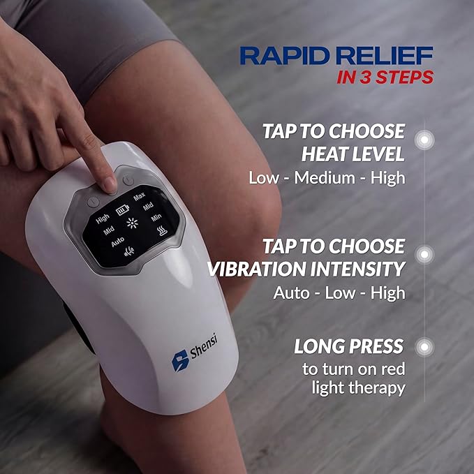 Knee Massager for Pain Relief Portable Cordless Knee Massager with Red Light Therapy Heat and Vibration 3 Heat Levels and 3 Vibration Modes for Joint Recovery Sports Injury and Muscle relaxation