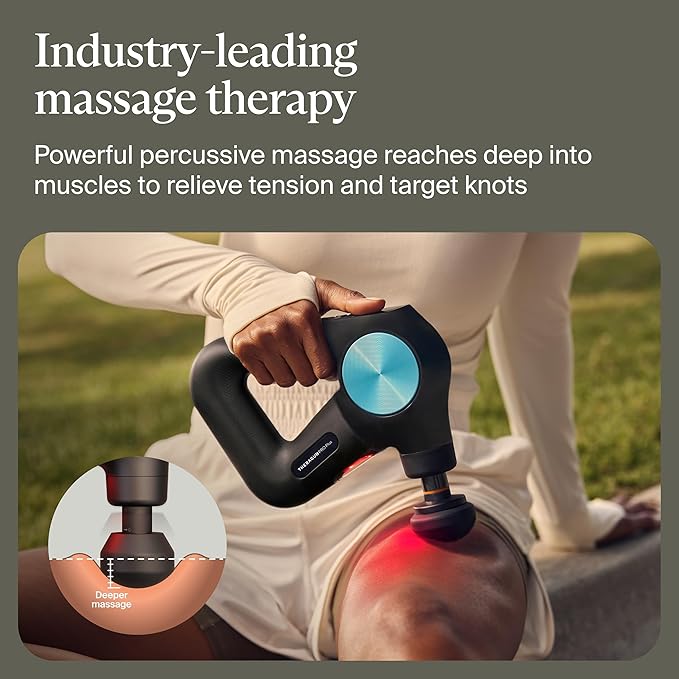 Therabody Theragun PRO Plus - 6-in-1 Deep Tissue Percussion Massage Gun Handheld Personal Massager for Full Body Pain Relief &amp Muscle Tension with Biometric Breathwork Vibration &amp Heated Att
