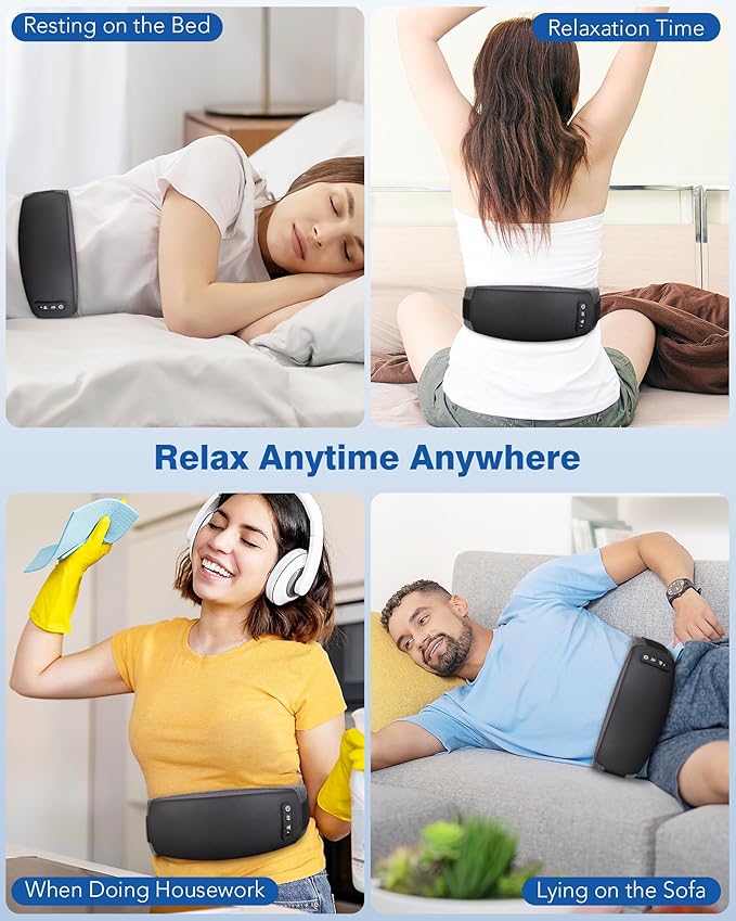 KNQZE Cordless Back Massager Belt for Pain Relief Stomach Massager for Digestion Heating Pad with 2 Heating Levels Slimming Massage Belt with 3 Vibration Modes Gifts for Women Men