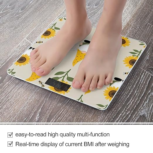 Energy Saving Scale Bathroom Weighing Scale Smart Scale for Body Weight Digital Gnomes Bees and Sunflowers