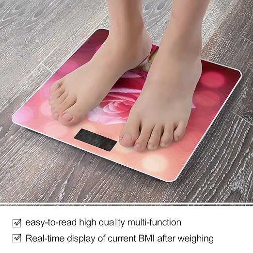 Beautiful Flower Images Scale for Body Weight Sturdy Tempered Glass Weighing Scales with LCD Display Accurate Digital Bathroom Scale Convenient Body Fat Smart Scales 400lb