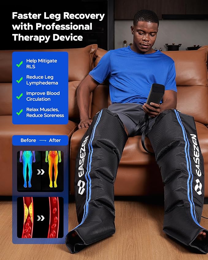 Leg Compression Massager for Circulation and Pain Relief Air Compression Leg Recovery System for Fast Recovery of Foot Calf and Thigh Relieve Edema Reduce Muscle Fatigue Small Size
