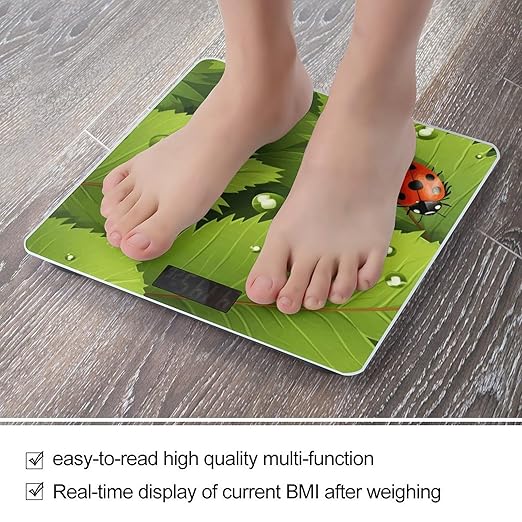 Leaves and Ladybugs Scale for Body Weight Highly Accurate Digital Bathroom Body Scale Digital Bathroom Scales for People Anti-Slip Large LCD Display Smart Scales
