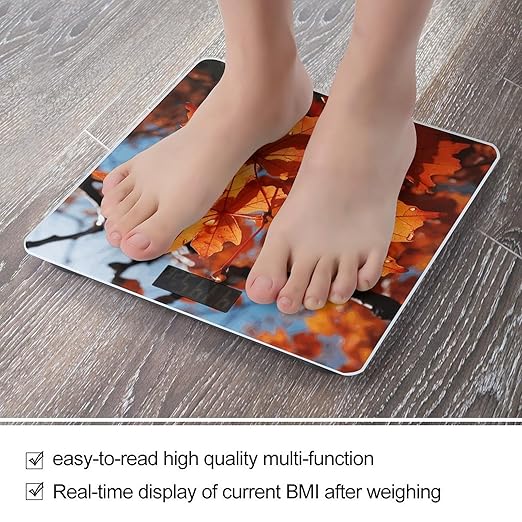 Fall Maple Leafs Digital Bathroom Scale for Body Weight Weighing Scale with Backlit LCD Display High Precision Measurements &amp Measures Weight Up to 180kg