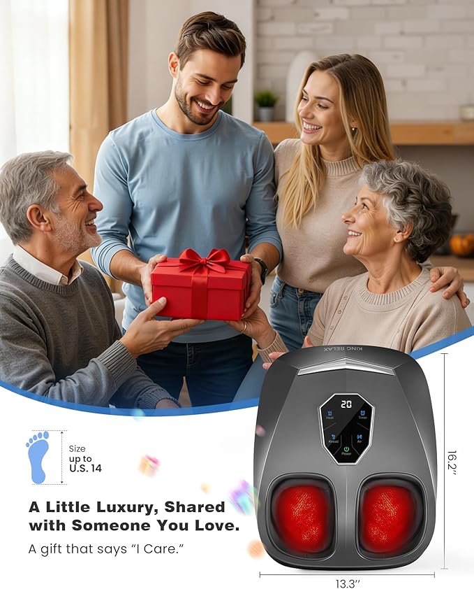 KING RELAX Shiatsu Foot Massager with Heat 2026 Upgraded Deep Kneading &amp Squeeze Massage for Plantar Fasciitis Modern Sculpted Design Fits Up to Size 14 FSA Eligible HSA Store Mothers Day Gif