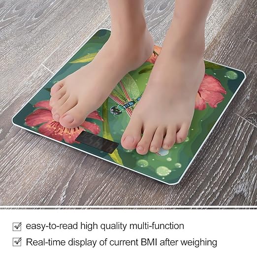 Dragonflies and Flowers Bathroom ScaleHighly Accurate Digital Weighing Machine for People Bright LED Display Weight Scale for The Aldult Home Use