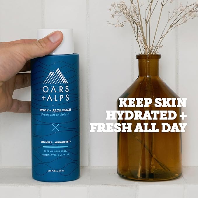 Oars + Alps Men's Moisturizing Face &amp Body Wash Body Wash with Vitamin E and Antioxidants Sulfate Free Fresh Ocean Splash 3pk