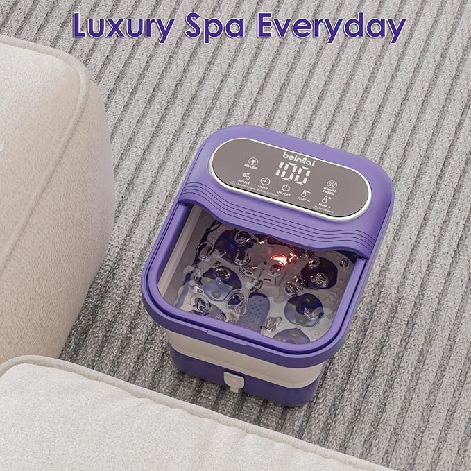 Beinilai Collapsible Foot Spa Electric Rotary Massage Foot Bath with Heat Bubble and Motorized Shiatsu Massage Balls Pedicure Foot Spa for Feet Stress Relief