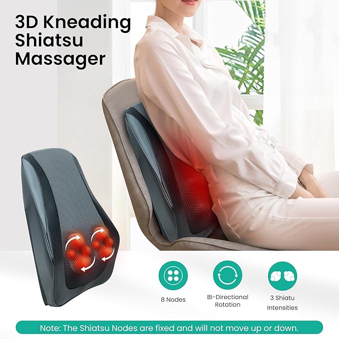 Snailax Shiatsu Back Massager for Back Pain Deep Tissue Lower Back Neck Massager with Heat 3D Kneading Back Massager for Chair Massage Pillow as Gifts for Mom Dad Women