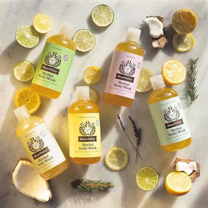 Moon Valley Organics Herbal Body Wash Lavender Peppermint Siberian Fir All Natural Ingredients No Parabens Vegan Moisturizing Essential Oils Variety 3 Pack