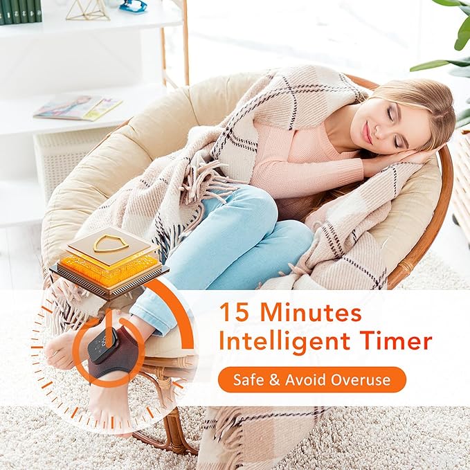2Pcs Ankle Massager for Pain Relief Ankle Heating Pads with Massage - 3 Levels Heat &amp Vibration Adjustable Auto Shut-Off Cord-Free Use for Daily Used