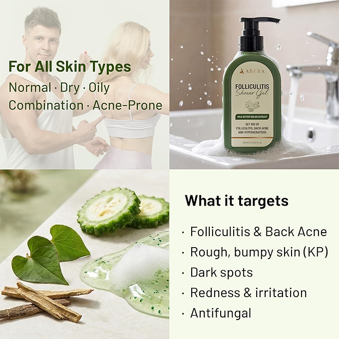 ABERA Folliculitis BHA Shower Gel High-Performance Back Acne Body Wash Wild Bitter Melon Extract Reduces Bacne &amp Hyperkeratosis (1014 Oz Per Item) 3 Boxes + Gift Grapefruit Shampoo