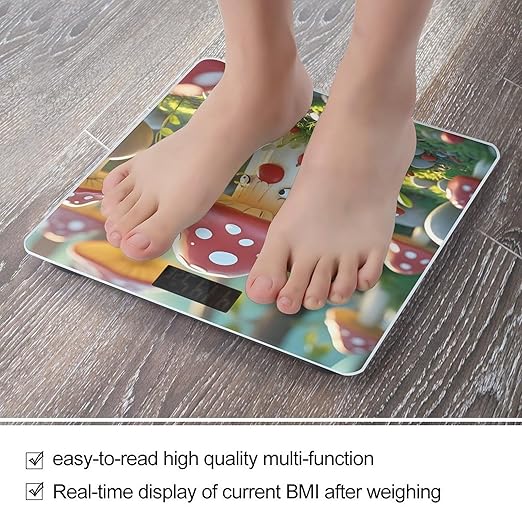 Red Cartoon Mushroom Scale for Body Weight Digital Bathroom Scale Toughened Glass High Precision Scales for Body Weight with Large LCD Backlight Display Weight Scales