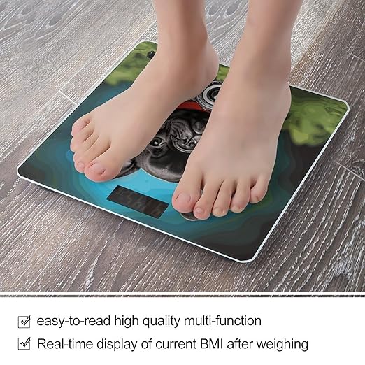 French Bulldog Puppy with Camera Scale for Body Weight Sturdy Tempered Glass Weighing Scales with LCD Display Accurate Digital Bathroom Scale Convenient Body Fat Smart Scales 400lb