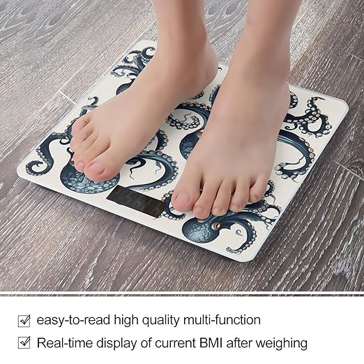 Octopus Pattern Scale for Body Weight Accurate Digital Bathroom Scale Toughened Glass High Precision Scales Smart Weight Scales with Large LCD Backlight Display Weighing Machine