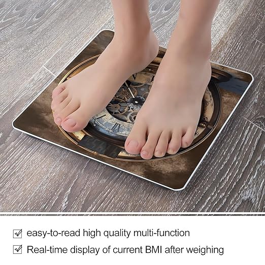 Steampunk Clock Bathroom Scale for Body Weight LCD Display Digital Bathroom Scale Tempered Glass Bathroom Weight Scales Fashion Smart Scales for Home Bedroom 400 Lb