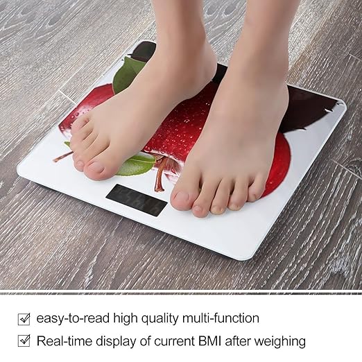 Red Apple FruitScale for Body Weight with LCD High Precision Weighing Scales Fashion Sturdy Tempered Glass Weight Scales Easy-to-Read Digital Bathroom Scale for Daily 400lb