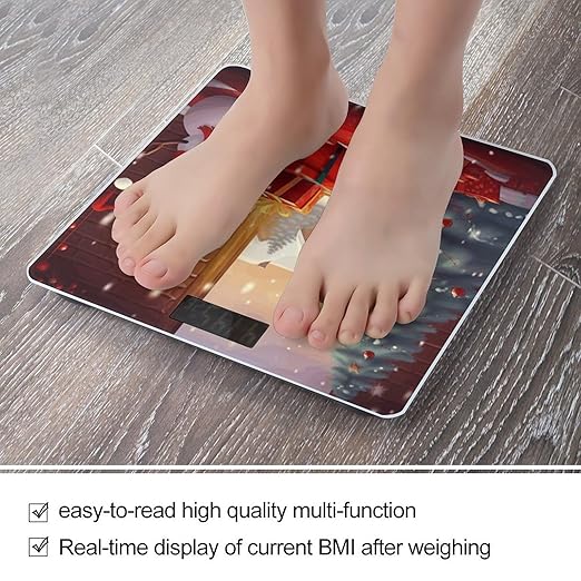 Merry Christmas Day Scale for Body Weight High Precision Digital Weight Scales with LCD Display Anti-Slip Sturdy Slim Tempered Glass Bathroom Scale for Home Use