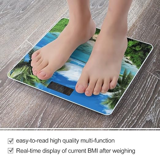 Tropical Palm Tree Hawaii Beach Bathroom Scale Weight Scale for Body WeightHighly Accurate Digital Weighing Machine Clear LED Display Digital Bathroom Body Scale 400lb/182kg