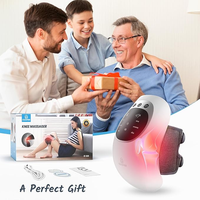 COMFIER Cordless Knee Massager with Heat and Red Light TherapyVibrationHeated Knee Brace Straps for Pain Relief with 18.9 InchHeating Pad for Knee Gifts for WomenMen