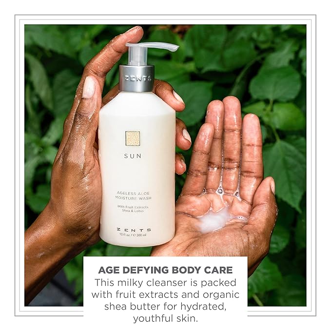 Zents Hand &amp Body Wash (Sun Fragrance) | Hydrating Anti-Aging Cleanser with Organic Shea Butter &amp Aloe for Dry Skin | Gentle &amp Nourishing | 10 fl oz