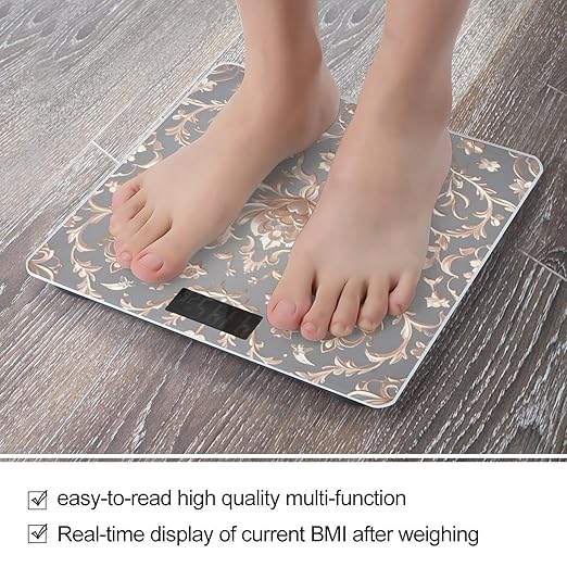Rose Gold Wallpaper Bathroom Scale for Body Weight Bathroom Digital Electronic Weighing Scale with Back Lit LED Display Sturdy Tempered Glass Weight Watchers Scales 400lb
