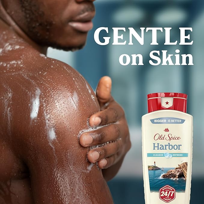 Old Spice Cleansing Body Wash for Men 24/7 Shower Fresh with Lasting Scent Cleanse &amp Refresh Gentle on Skin Vitamin B3 Harbor with Coastal Breeze + Driftwood Scent 18 oz (Pack of 4)