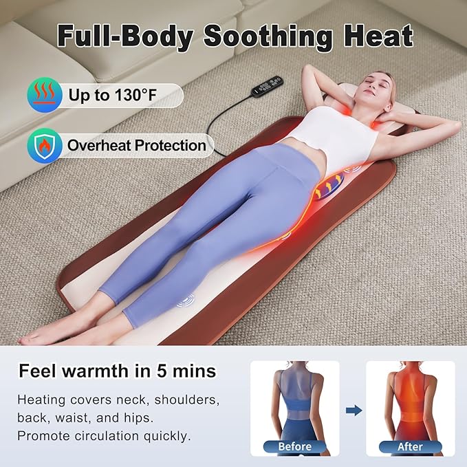 Vibration Massage Mat with Heat Full Back Heating &amp Lumbar Traction Back Massage Chair Pad for Seniors Office Workers &amp Family 3 Intensities &amp 2 Heat Levels Fatigue &amp Pain Relief