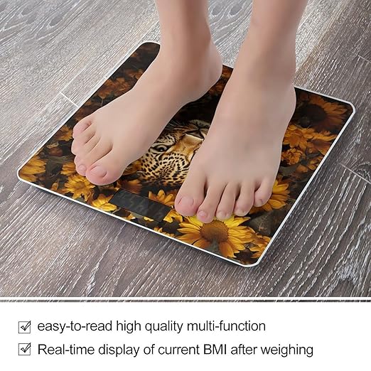Leopard and Sunflower Smart Scale for Body Weight Accurate Bathroom Scale with LED Display Digital Weight Scales Weighing Machine High Precision Scales for Bath Home