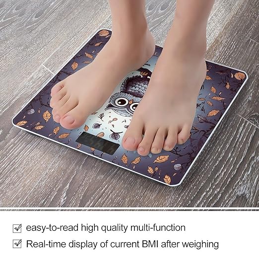 Owl Tree BranchesScale for Body Weight with LCD High Precision Weighing Scales Fashion Sturdy Tempered Glass Weight Scales Easy-to-Read Digital Bathroom Scale for Daily 400lb